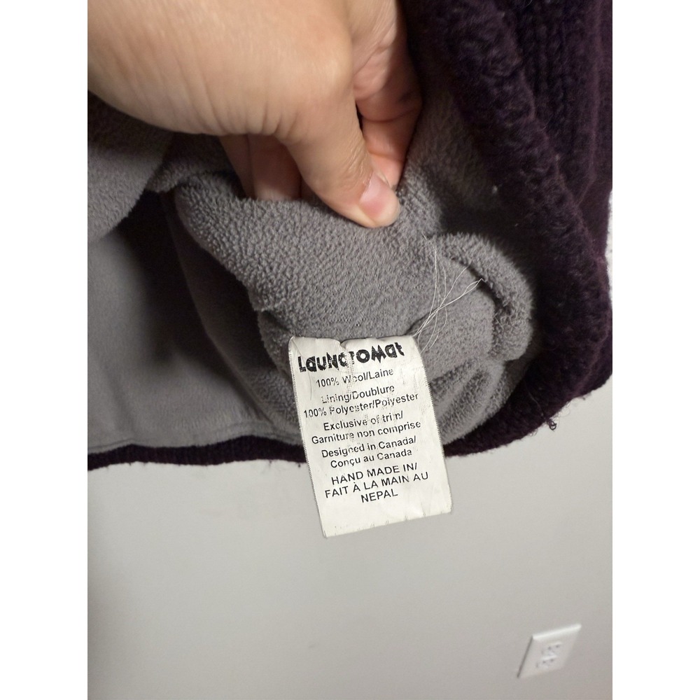 Laundromat Fleece Aztec Chunky Knit Wool Zip Hooded Cardigan Jacket L Nepal - Picture 6 of 10